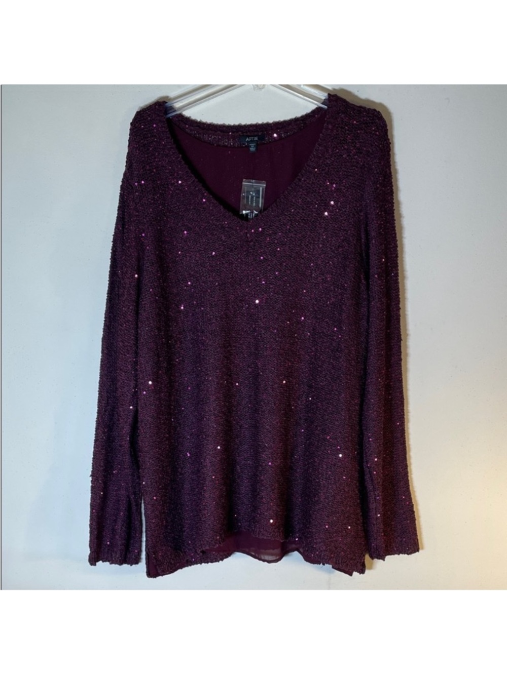 Apt. 9 Sparkling Sequined V-Neck Layered Sweater - Rich Burgundy. 3X. NWT.